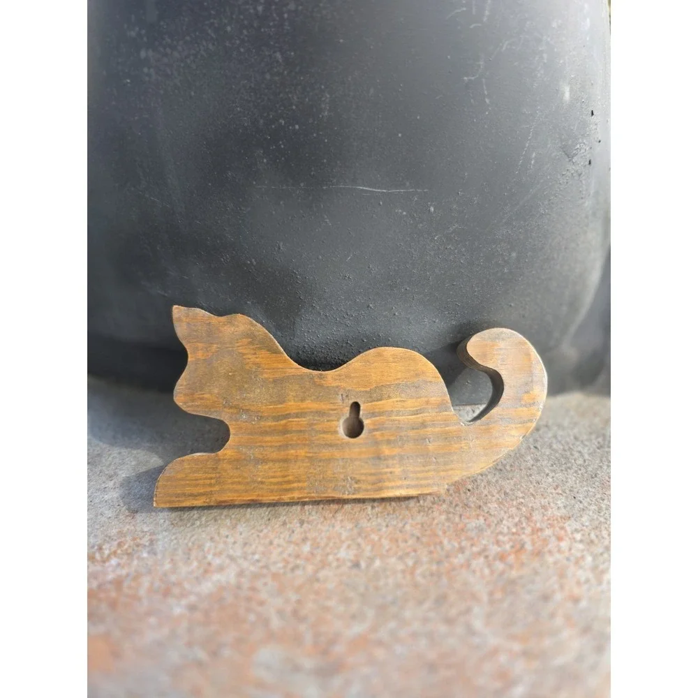 VTG Wooden Kitty‎ Cat Wall Hook Key Rack 7